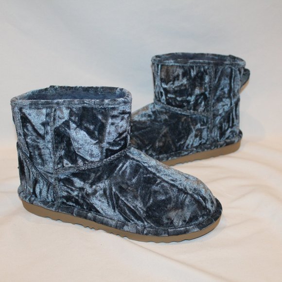 NIB YOUTH 4 5 6 WOMEN'S 6 7 8 MINI VELVET NAVY BLUE ANKLE BOOTS BOOTIES - Picture 2 of 7